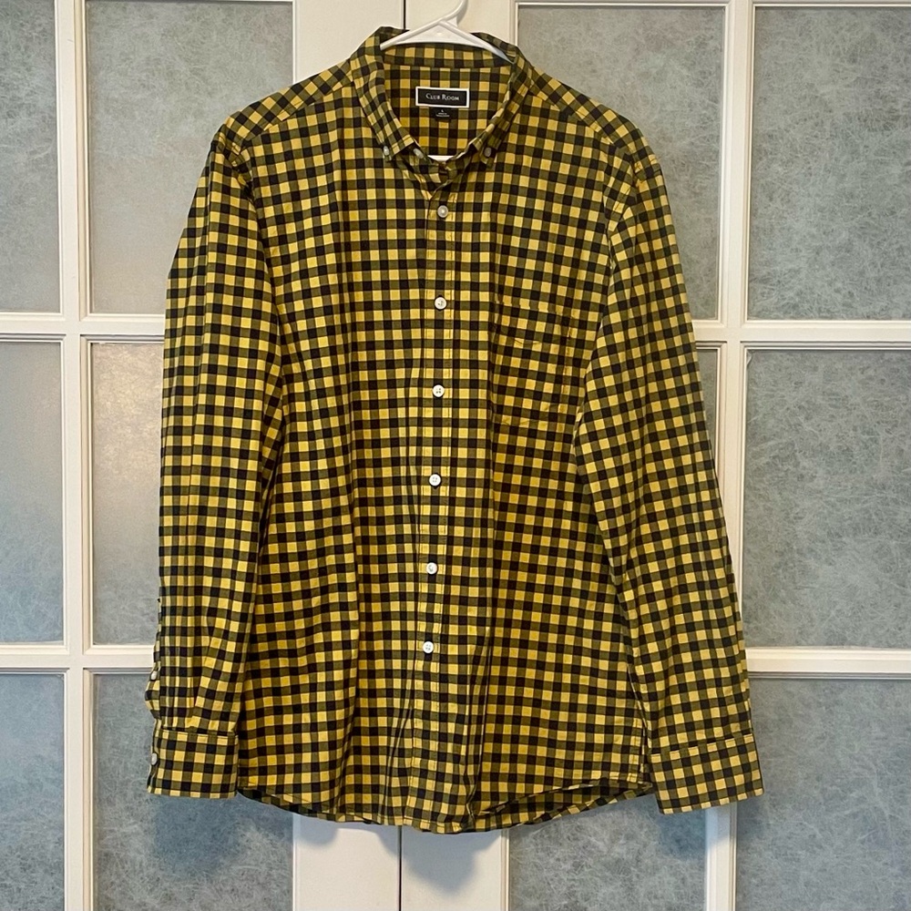 Club Room‎ Size Large Men's Long Sleeve Casual Button Front Shirt Gold Navy
